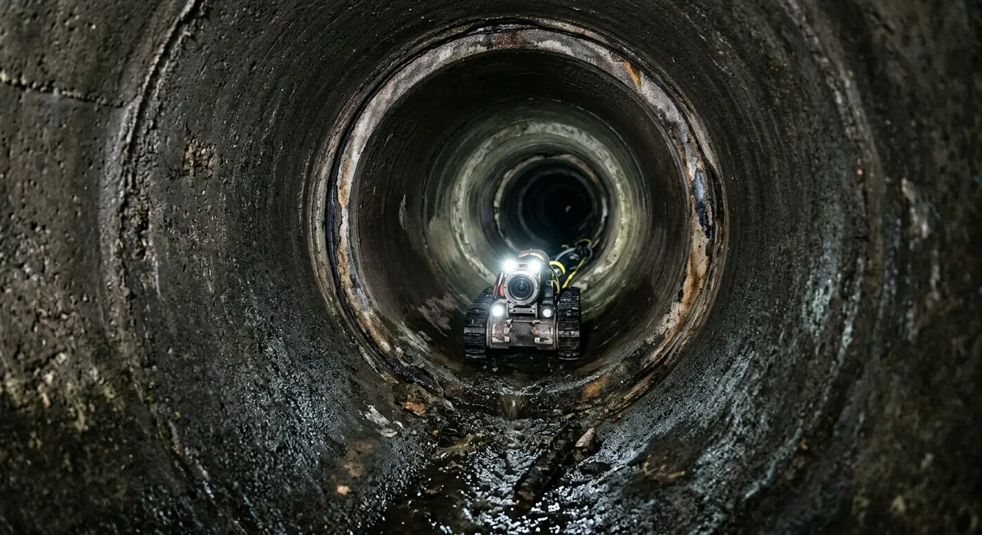 Robotic sewer camera inspecting pipe interior for Sewer Line Cleaning in Center Point